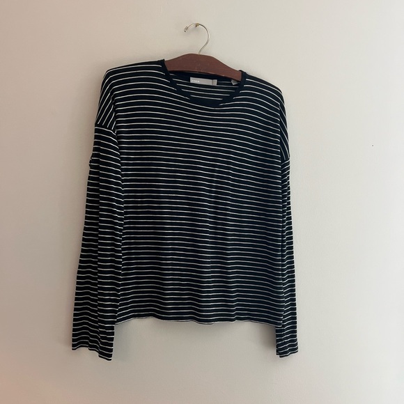 Vince Striped Long Sleeve Drop Shoulder Black & White Size Small S - Picture 6 of 7